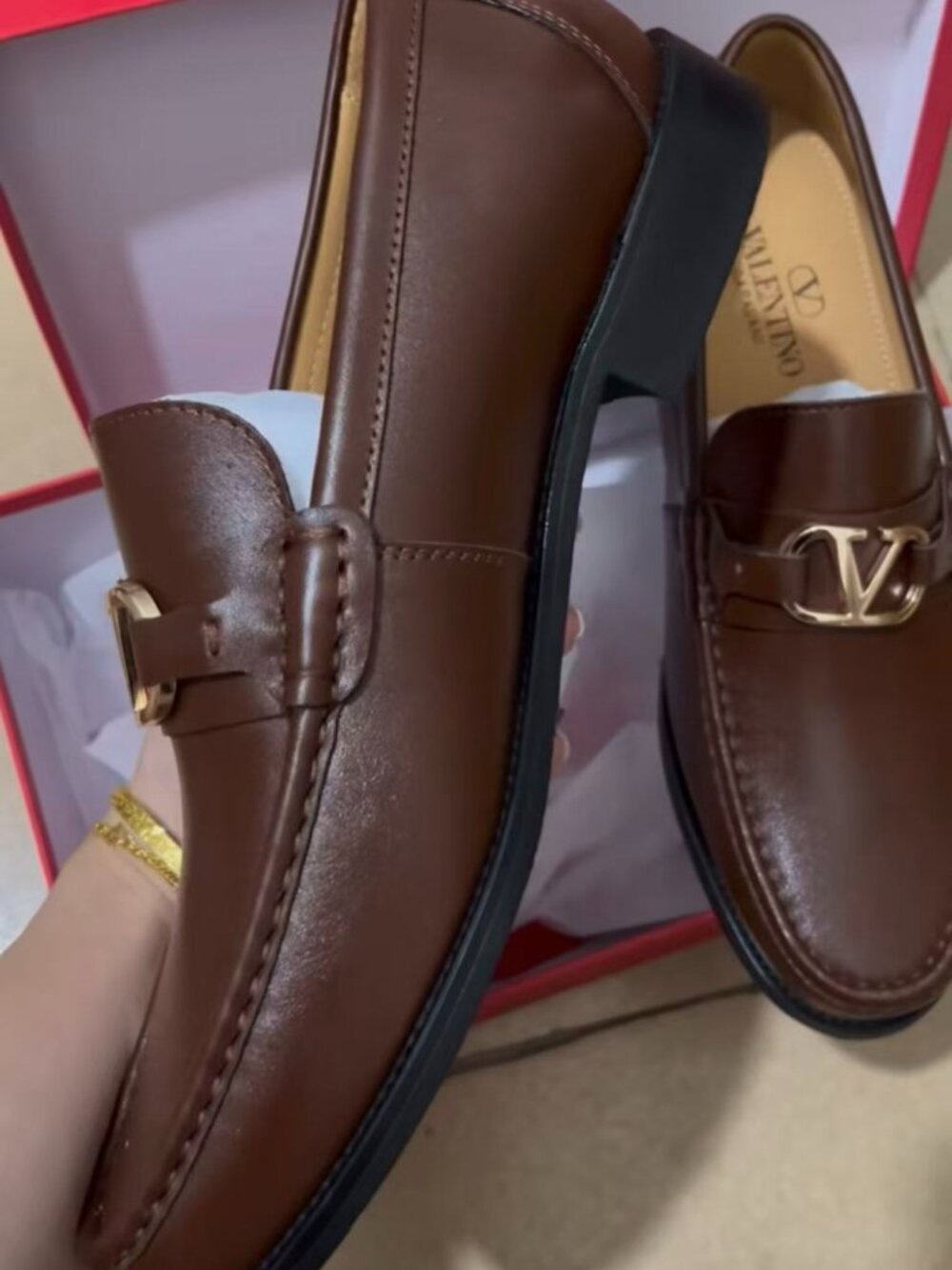 Valentino Style Brown V-Logo Womens Loafers - Picture 2 of 6